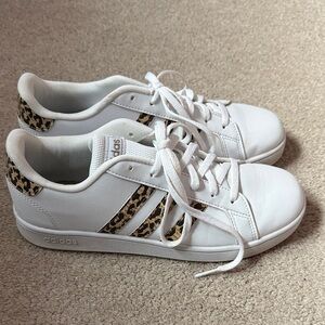 Adidas White Sneakers with Leopard Accents
